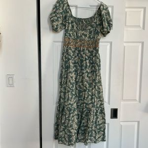 Free People cotton smocked short sleeve maxi dress